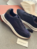 Loro Piana Week End Walk Navy Suede & Fabric Trainers