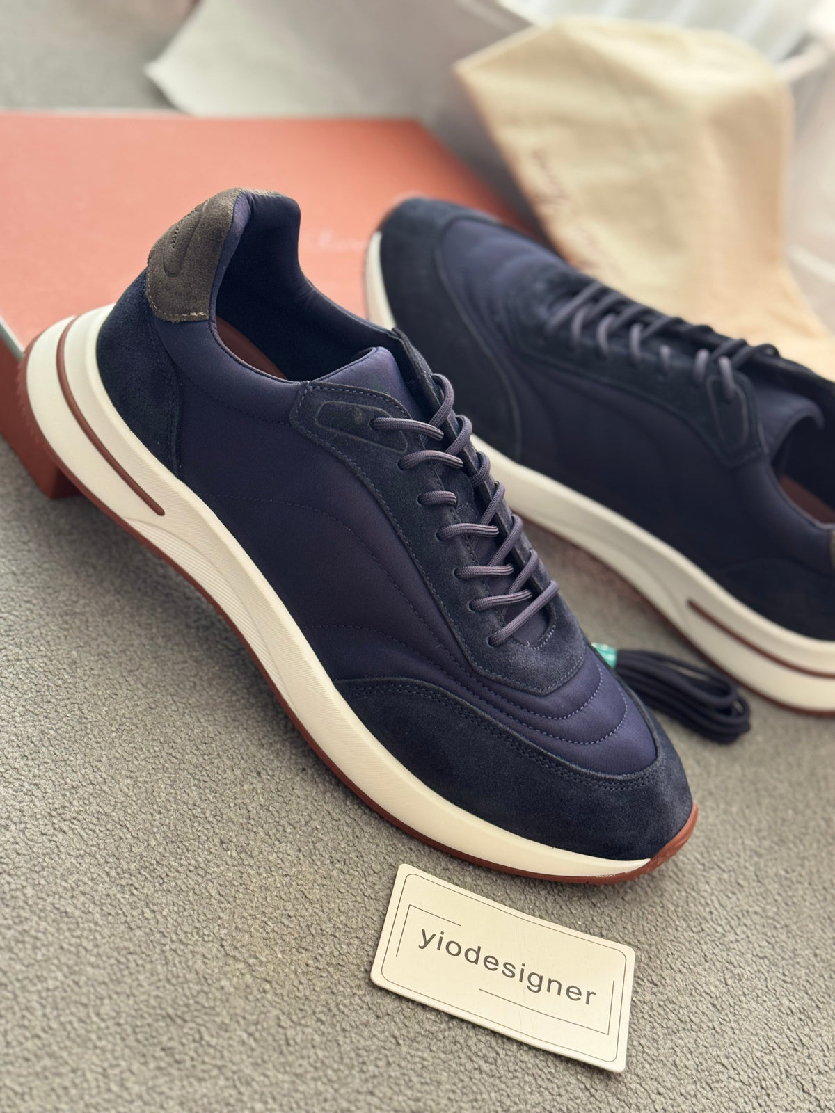 Loro Piana Week End Walk Navy Suede & Fabric Trainers