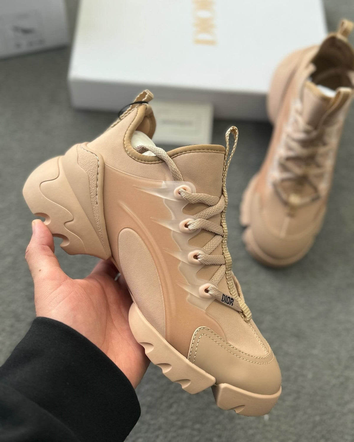 Dior D-Connect Nude Beige Panelled Sneakers