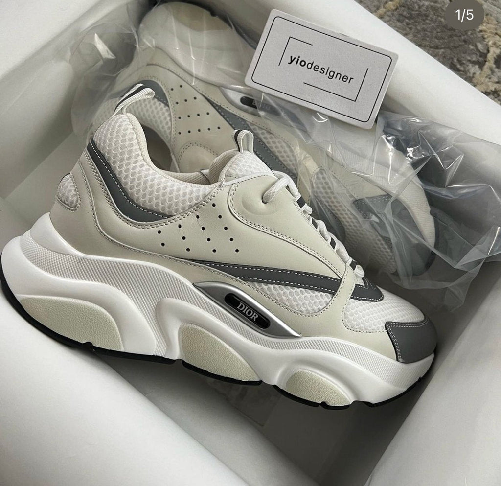 Dior B22 White & Silver-Tone Mesh Trainers