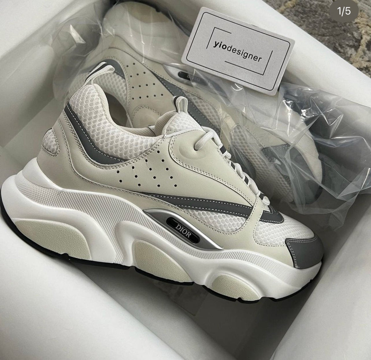 Dior B22 White & Silver-Tone Mesh Trainers