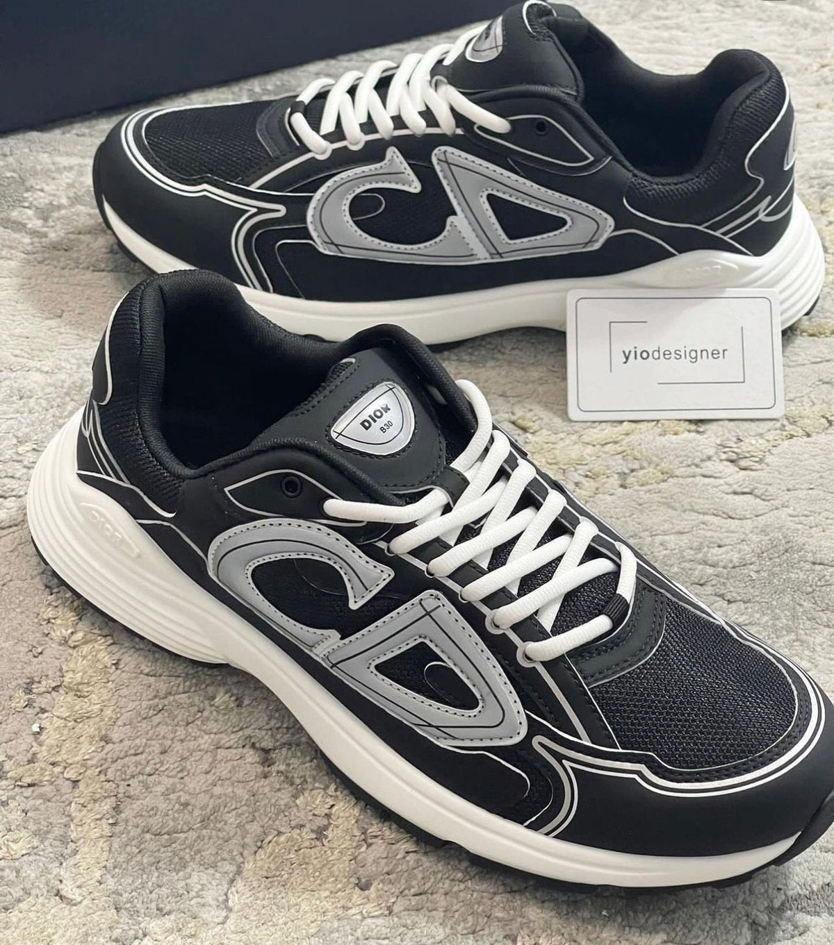 Dior B30 Black & Grey Trainers – White Laces