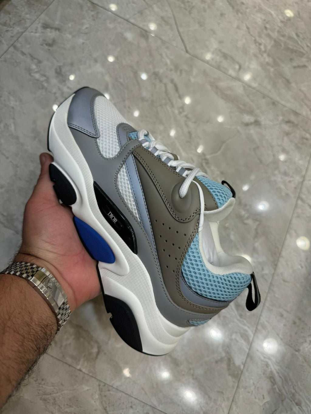 Dior B22 Grey, White & Blue Trainers