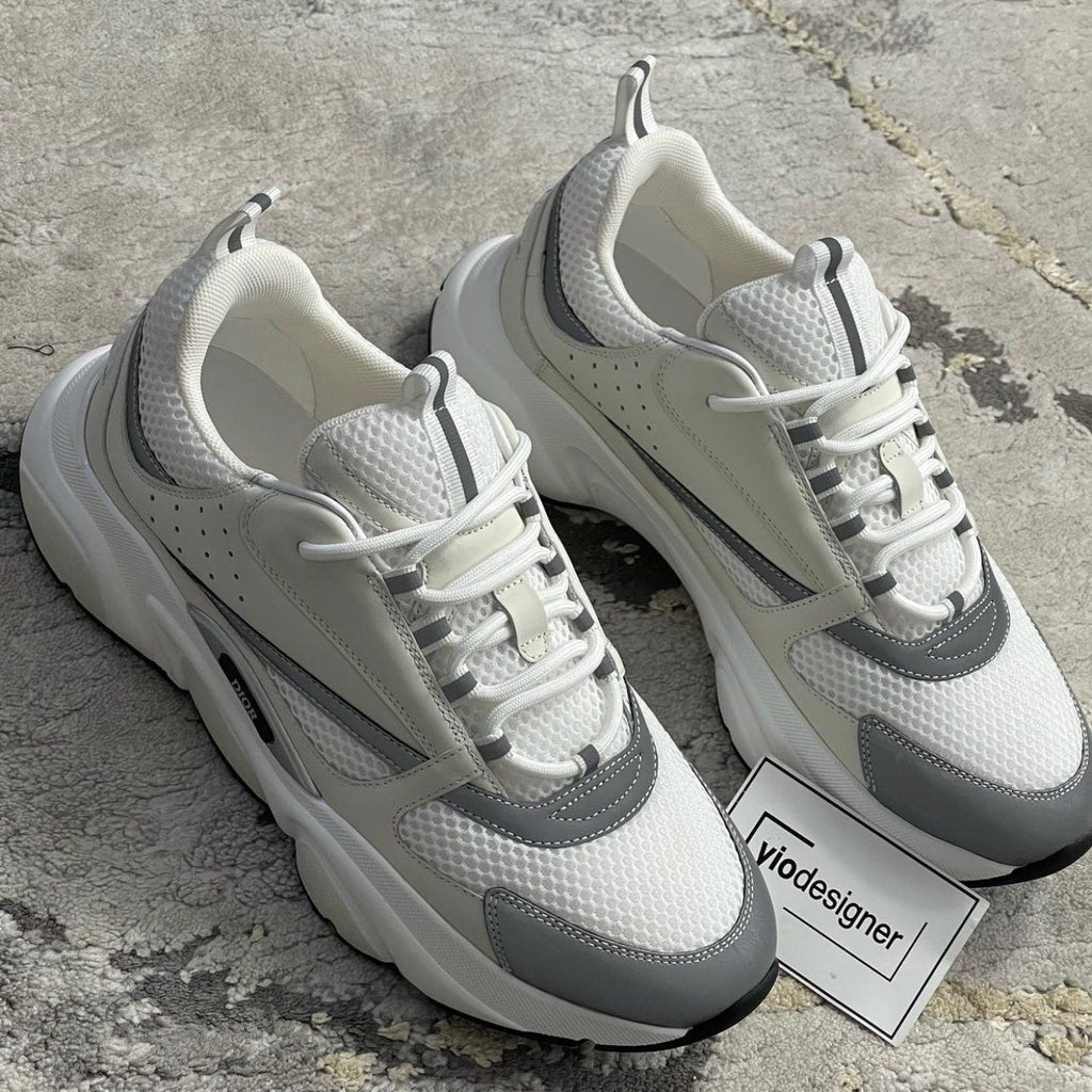 Dior B22 White & Silver-Tone Mesh Trainers