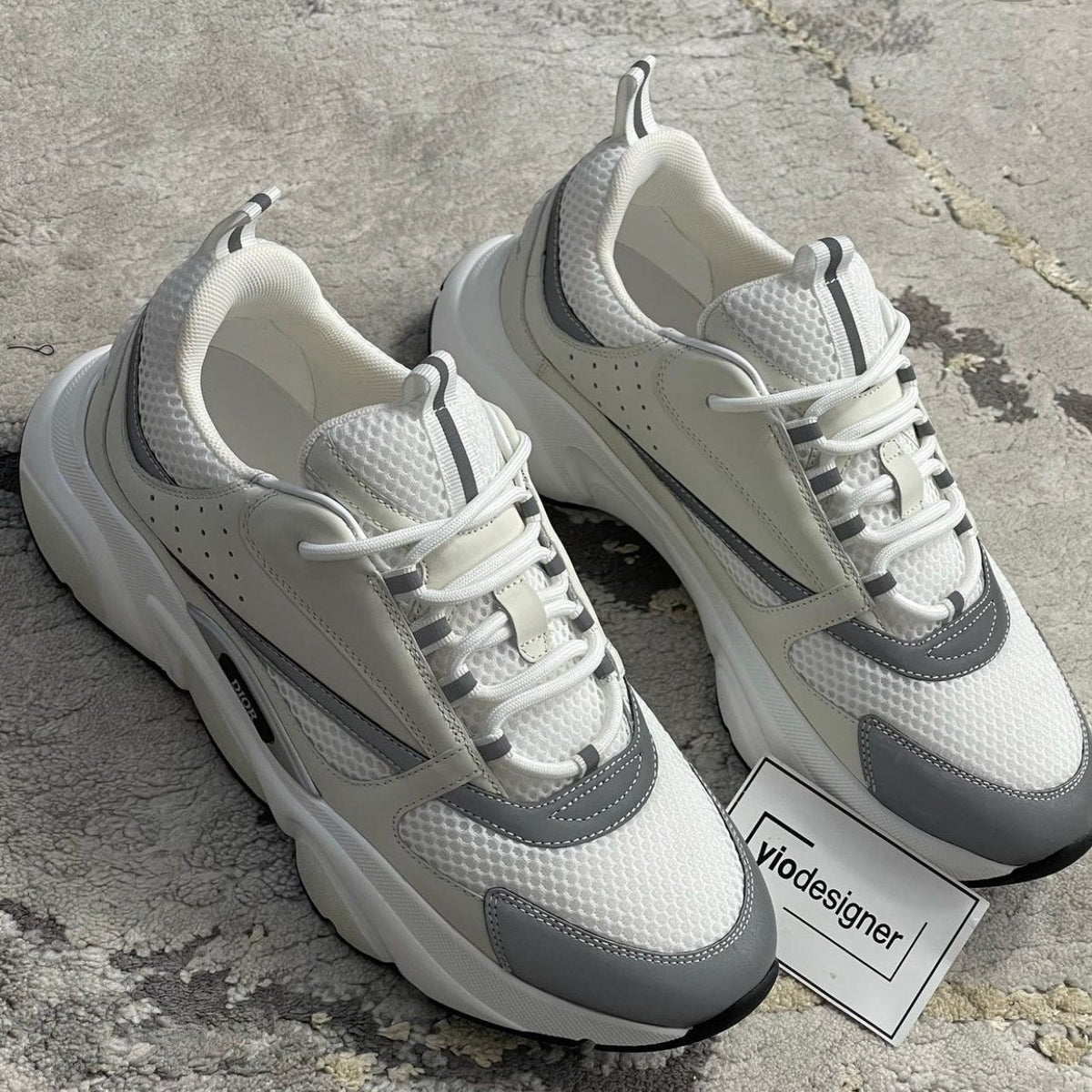 Dior B22 White & Silver-Tone Mesh Trainers
