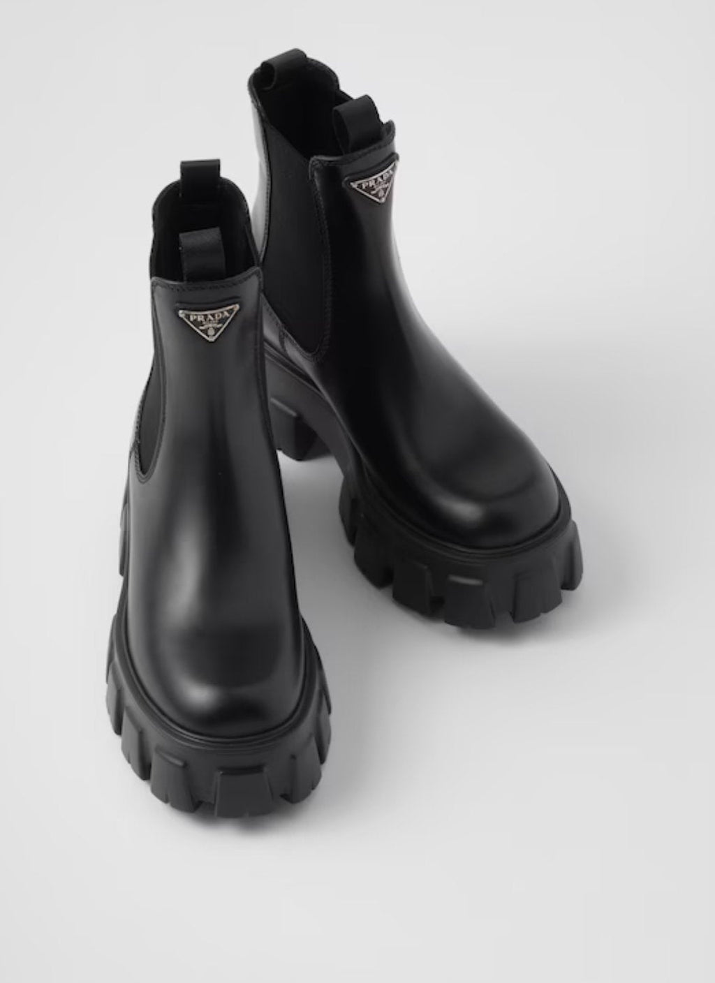 Prada Monolith Black Brushed Leather Chelsea Boots