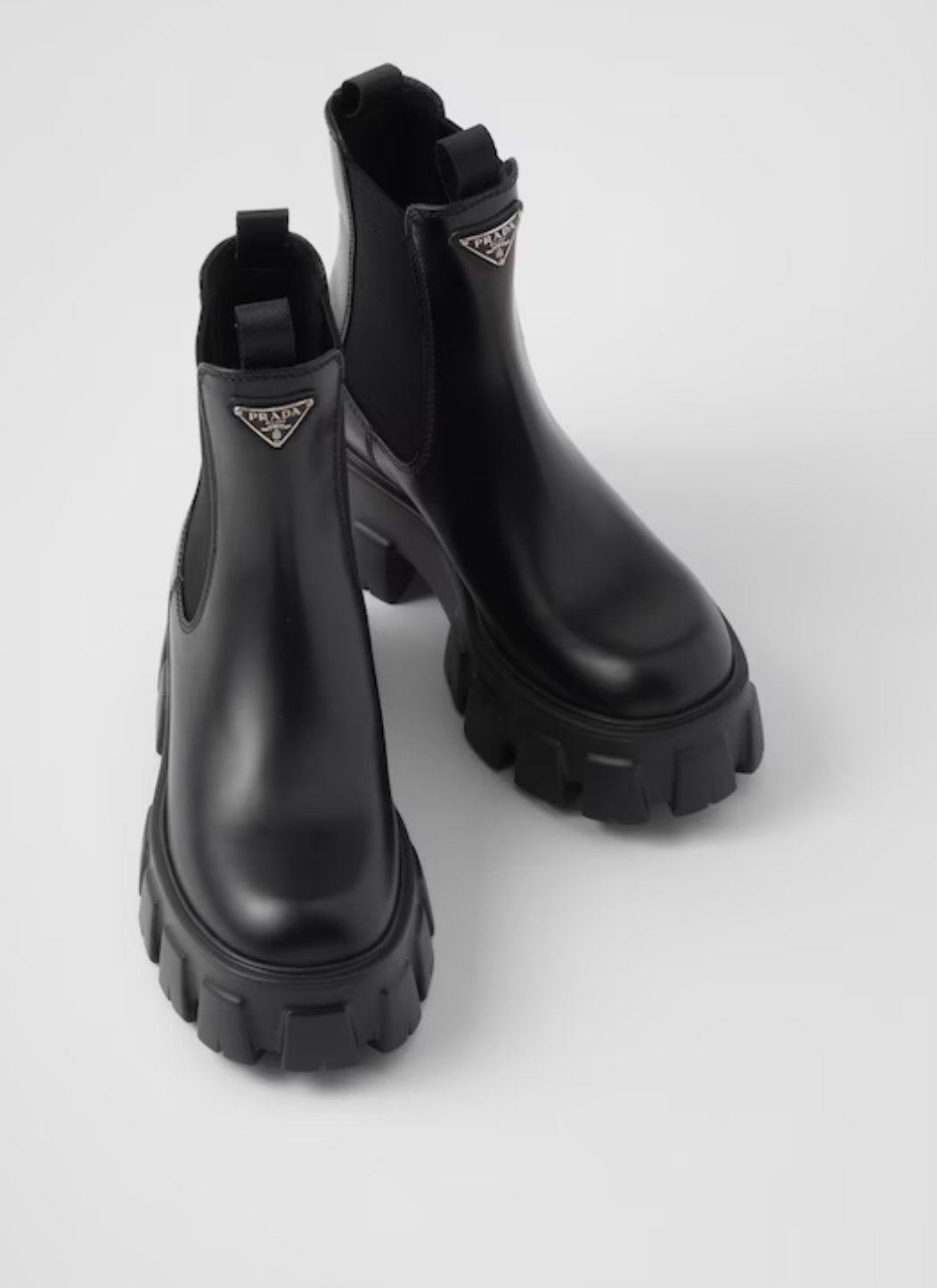 Prada Monolith Black Brushed Leather Chelsea Boots
