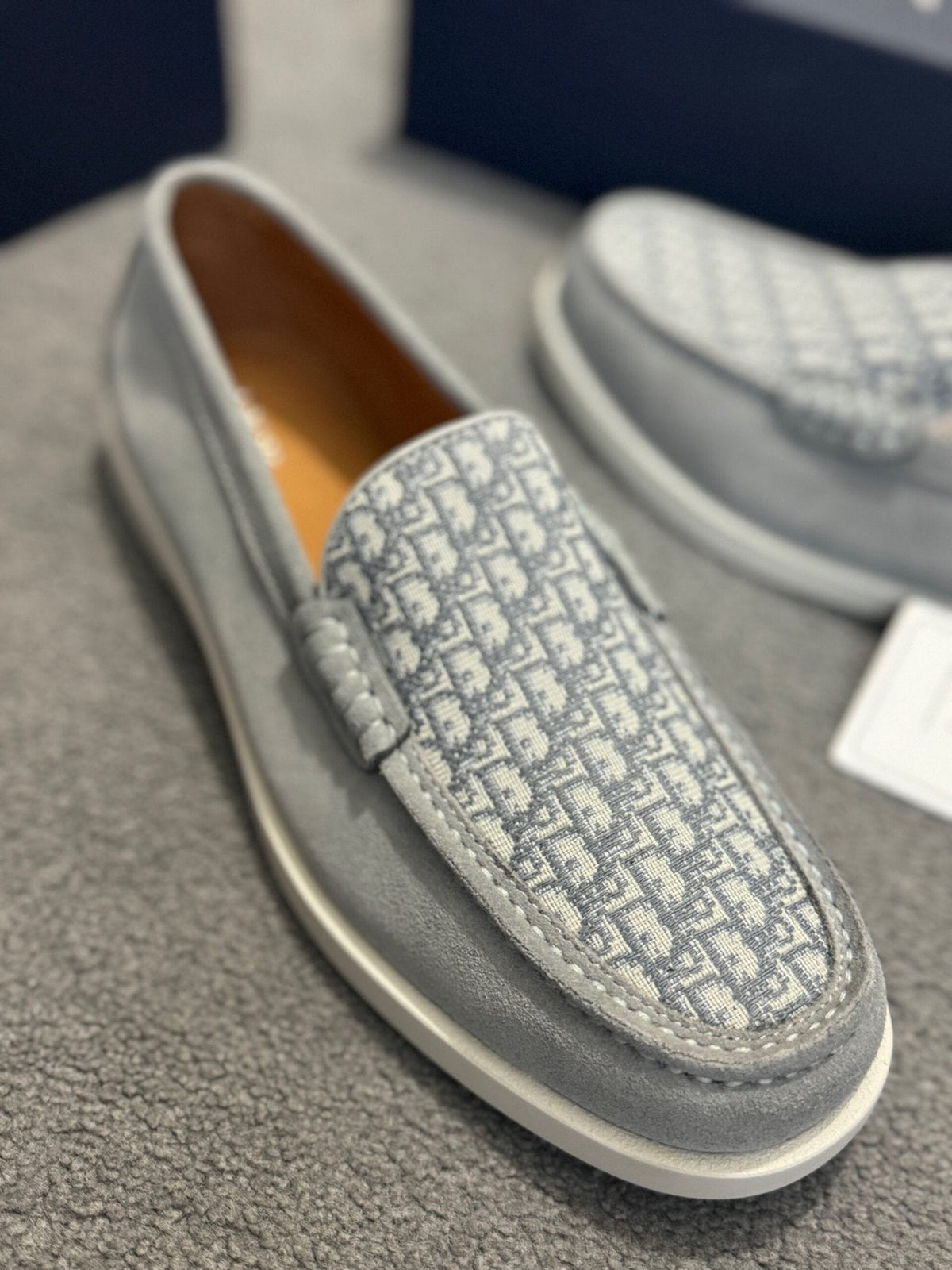 Dior Granville Grey Suede & Oblique Jacquard Loafers