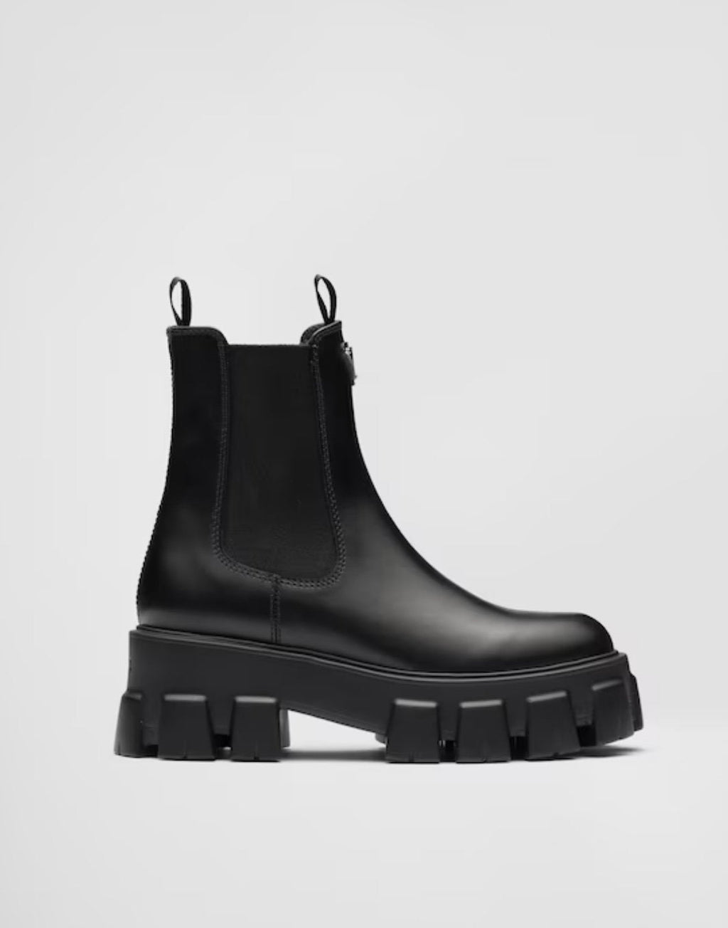 Prada Monolith Black Brushed Leather Chelsea Boots