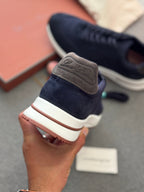 Loro Piana Week End Walk Navy Suede & Fabric Trainers