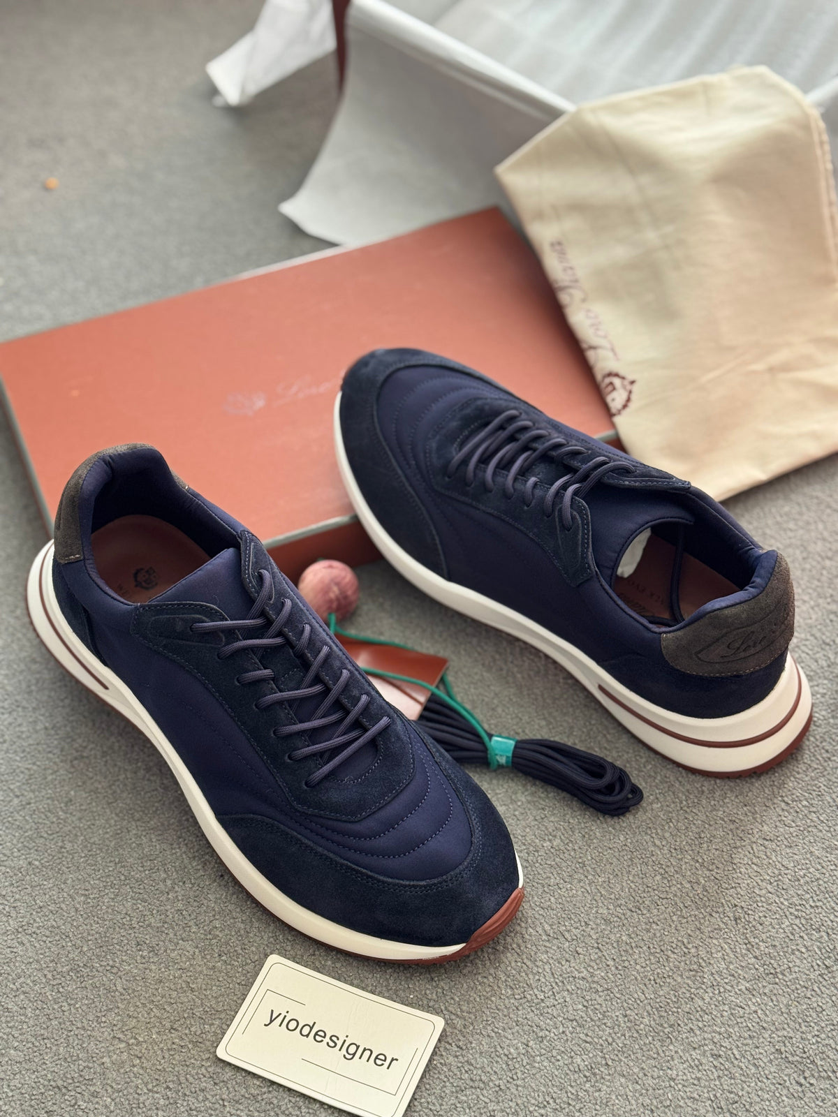Loro Piana Week End Walk Navy Suede & Fabric Trainers