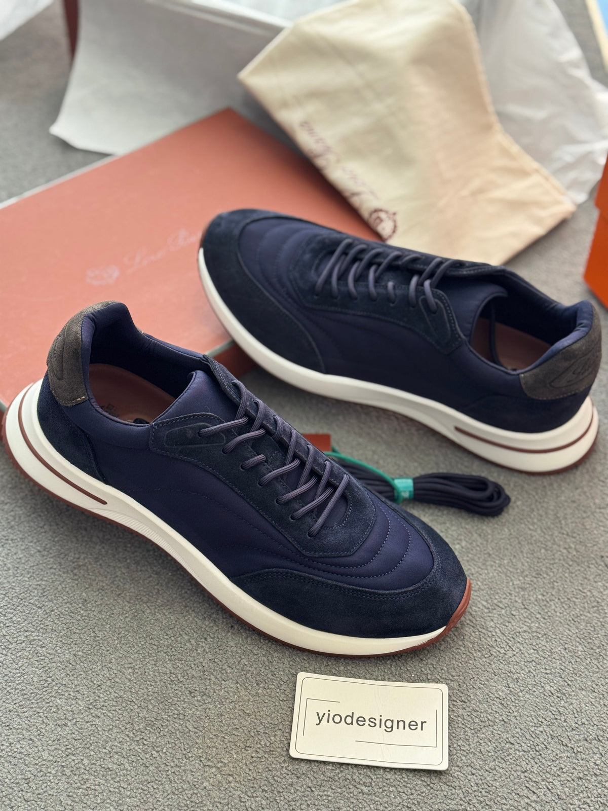 Loro Piana Week End Walk Navy Suede & Fabric Trainers