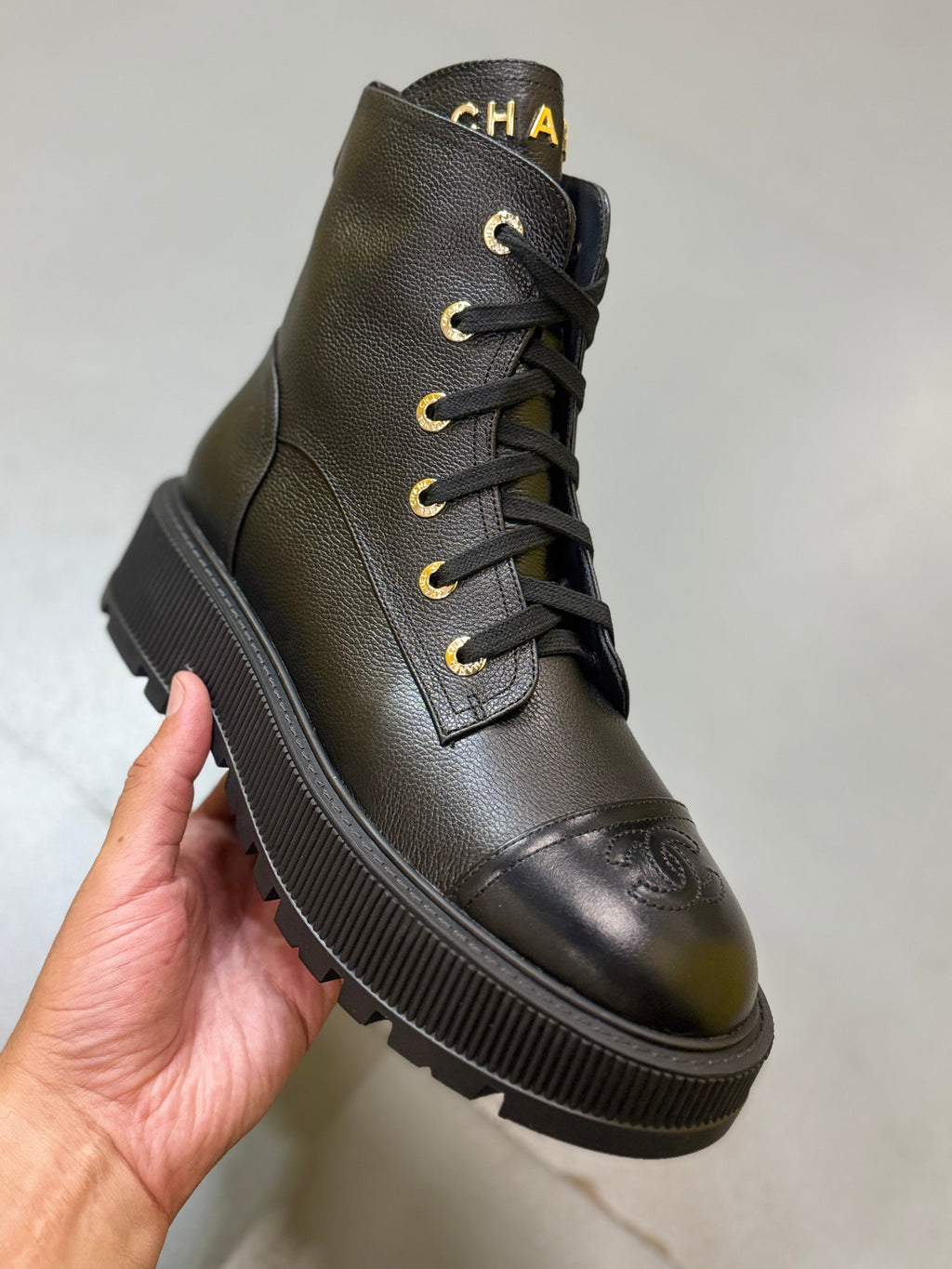 Chanel Black Lace-Up Boots