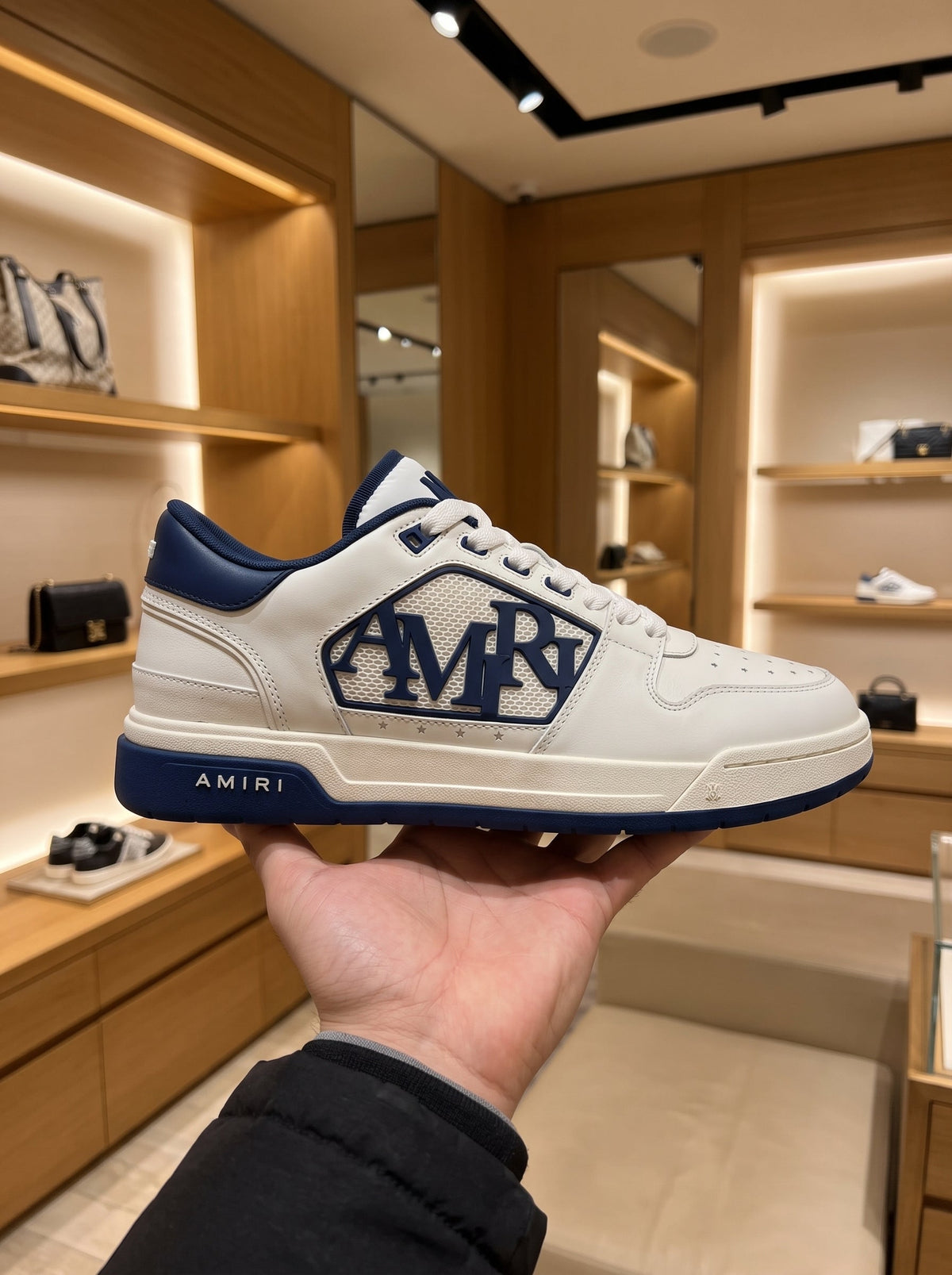 AMIRI Classic Low White & Navy Trainers