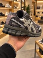 ASICS x Kith GEL-KAYANO Charcoal mesh and silver overlays, pale laces