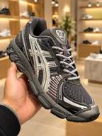 ASICS x Kith GEL-KAYANO Charcoal mesh and silver overlays, pale laces