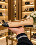 Chanel Beige & Black Cap-Toe Ballet Flats
