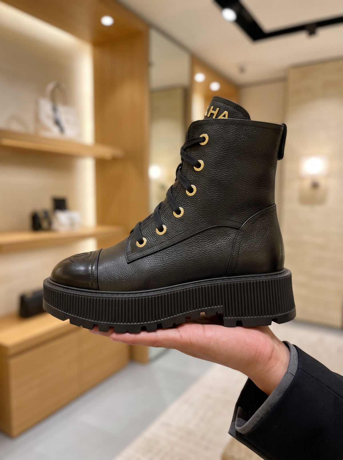 Chanel Black Lace-Up Boots