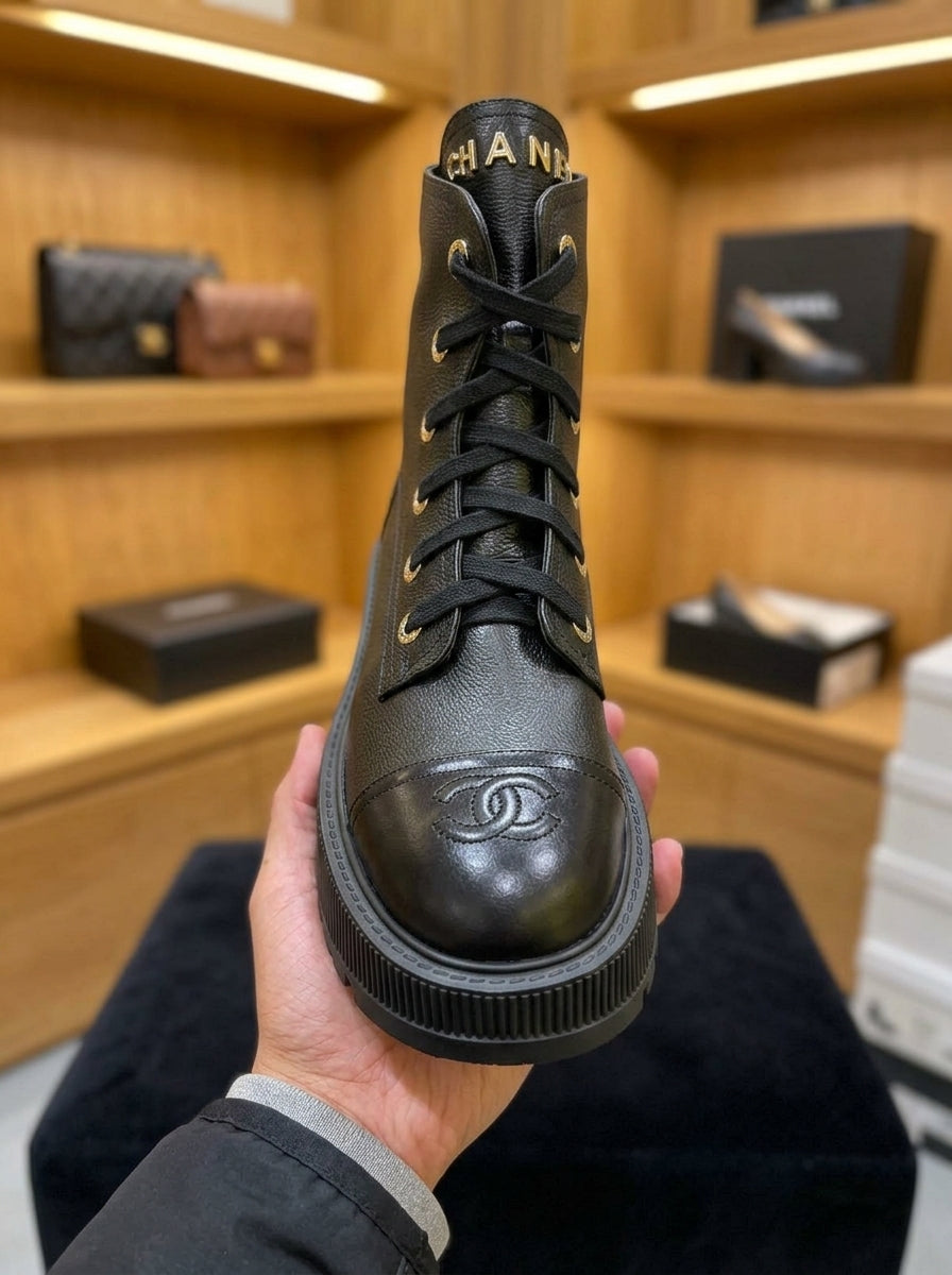Chanel Black Lace-Up Boots