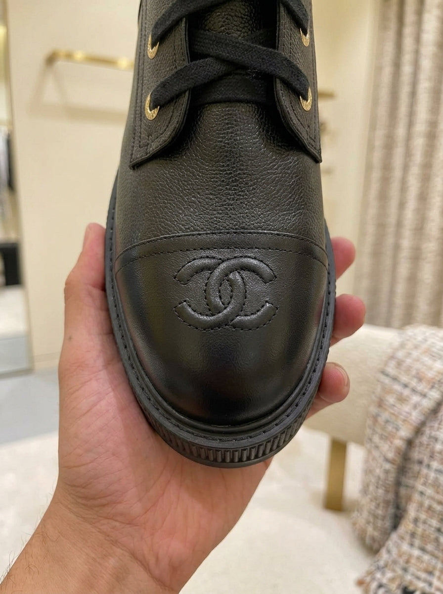 Chanel Black Lace-Up Boots
