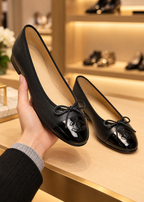 Chanel Black Cap-Toe Ballet Flats