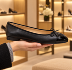 Chanel Black Leather CC Cap-Toe Ballet Flats