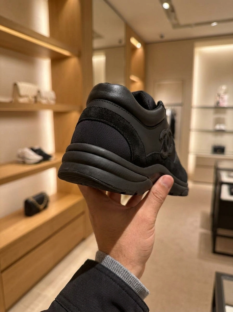 Chanel CC Logo Black Suede & Nylon Trainers