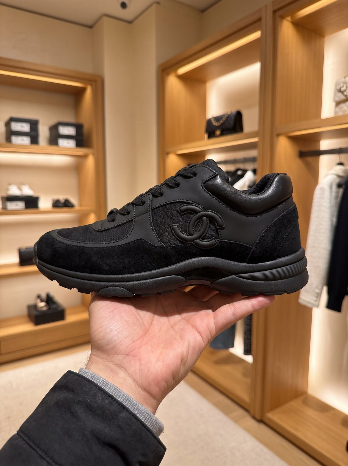 Chanel CC Logo Black Suede & Nylon Trainers