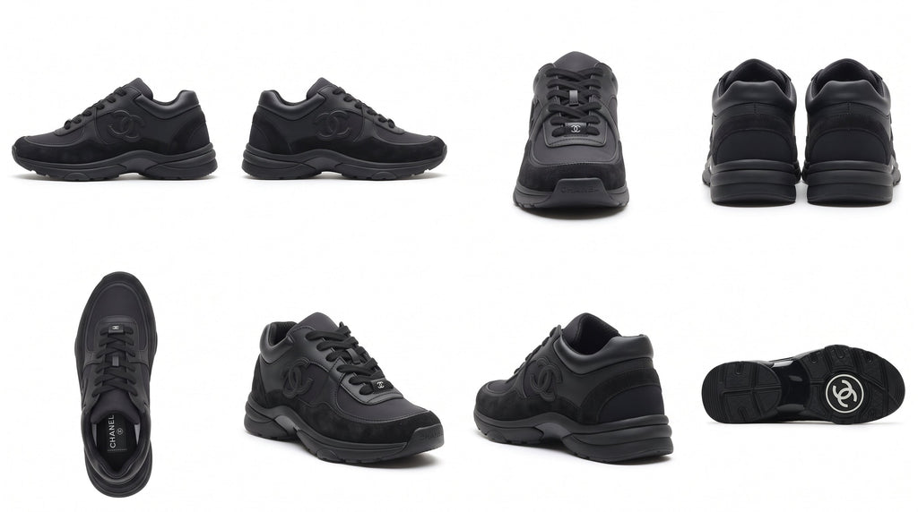 Chanel CC Logo Black Suede & Nylon Trainers
