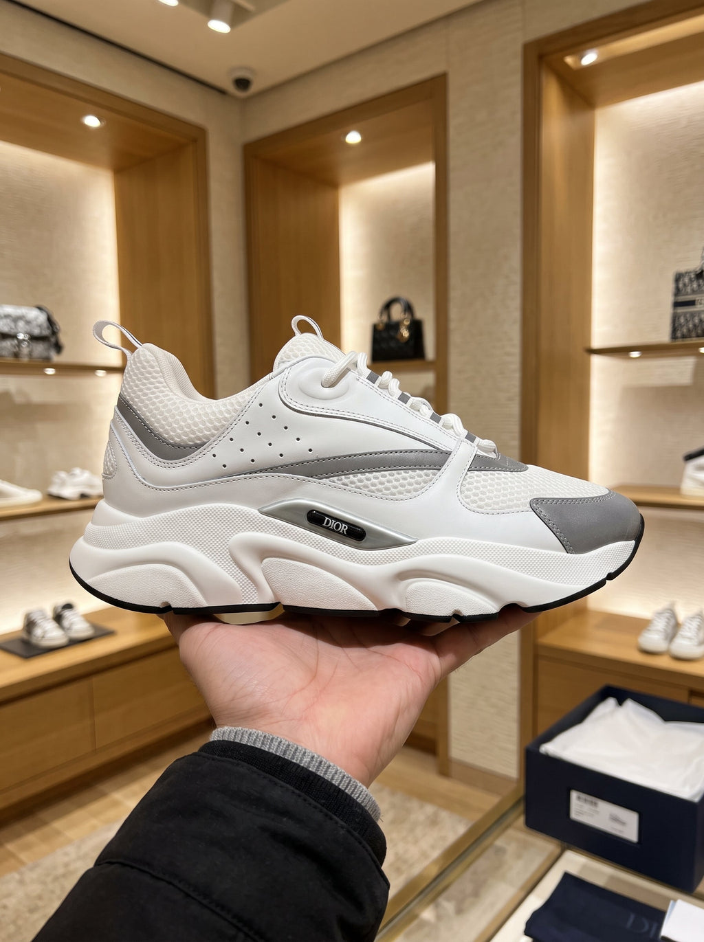 Dior B22 White & Silver-Tone Mesh Trainers