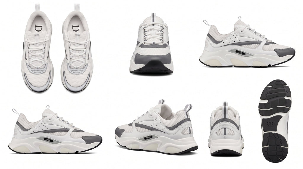 Dior B22 White & Silver-Tone Mesh Trainers