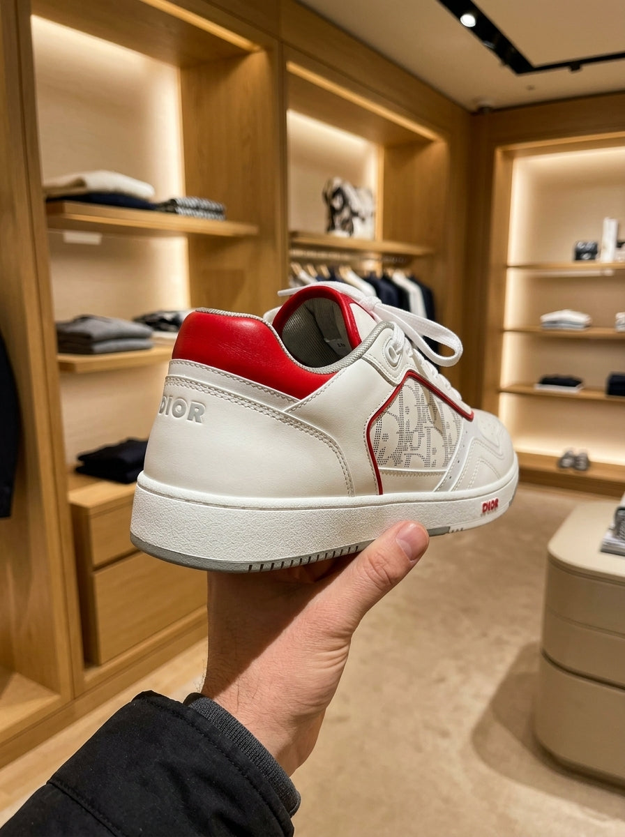 Dior B27 Low Dior Oblique Galaxy White Red Sneakers