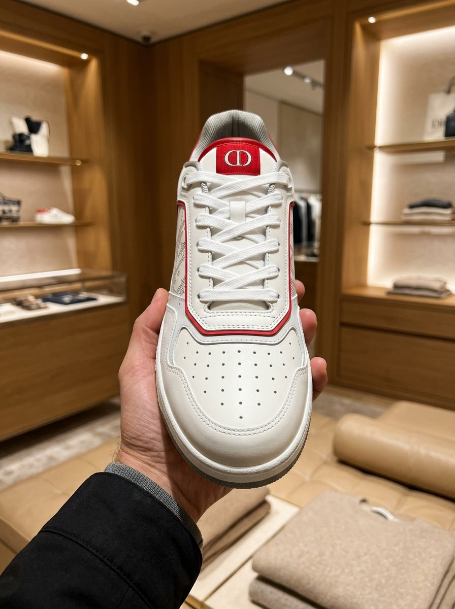 Dior B27 Low Dior Oblique Galaxy White Red Sneakers