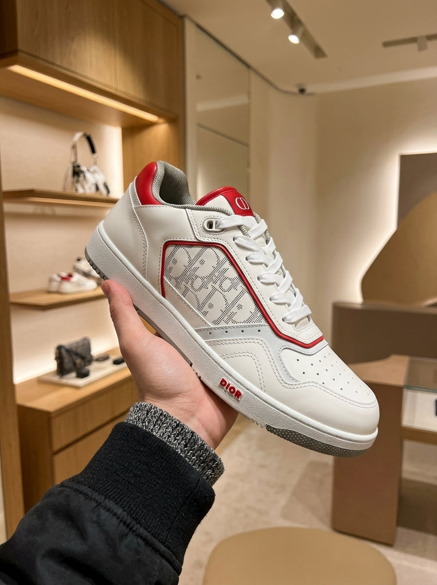 Dior B27 Low Dior Oblique Galaxy White Red Sneakers