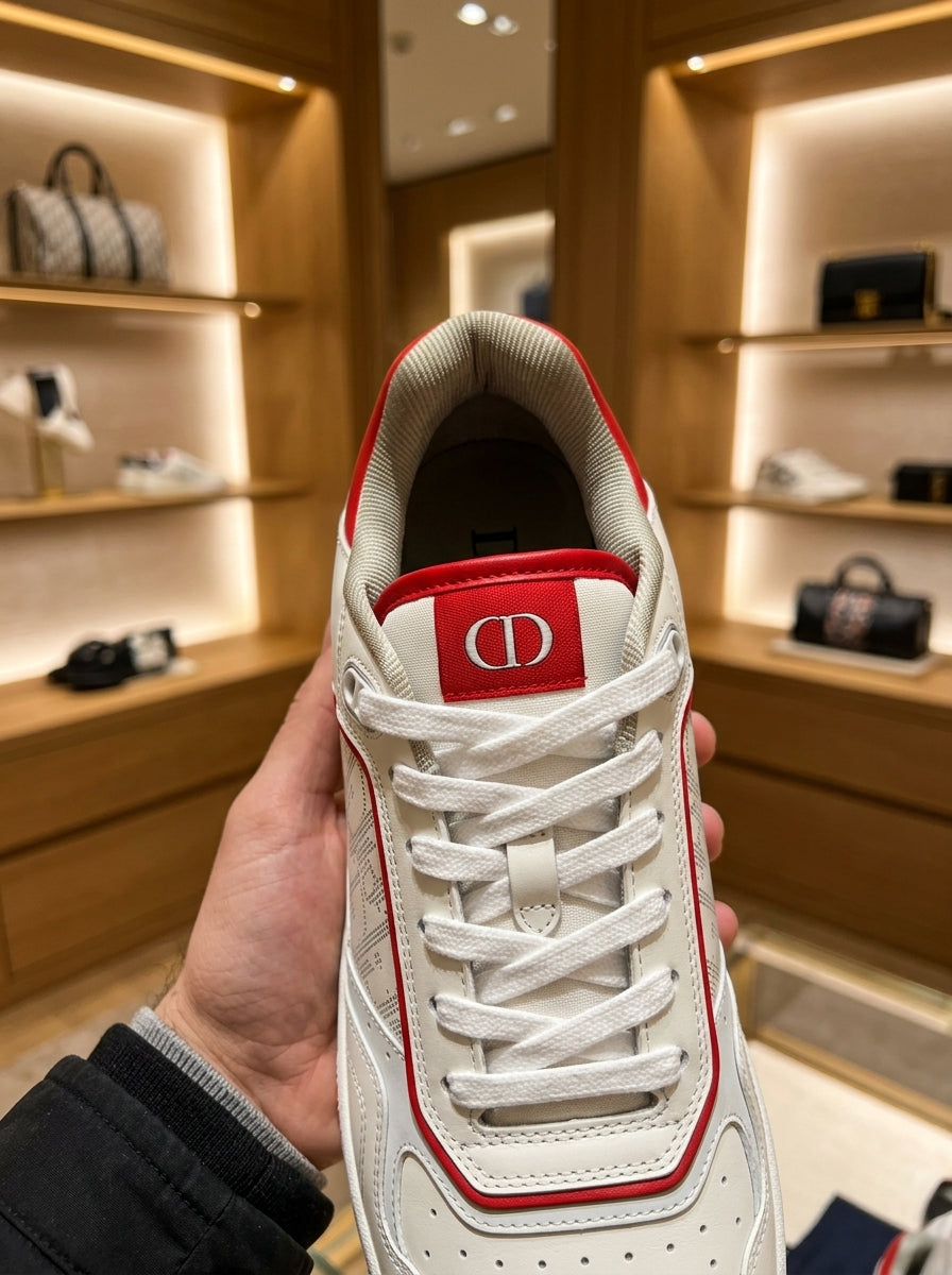 Dior B27 Low Dior Oblique Galaxy White Red Sneakers