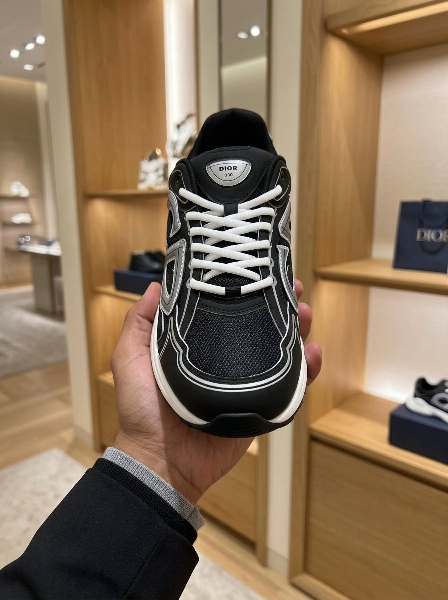 Dior B30 Black & Grey Trainers – White Laces