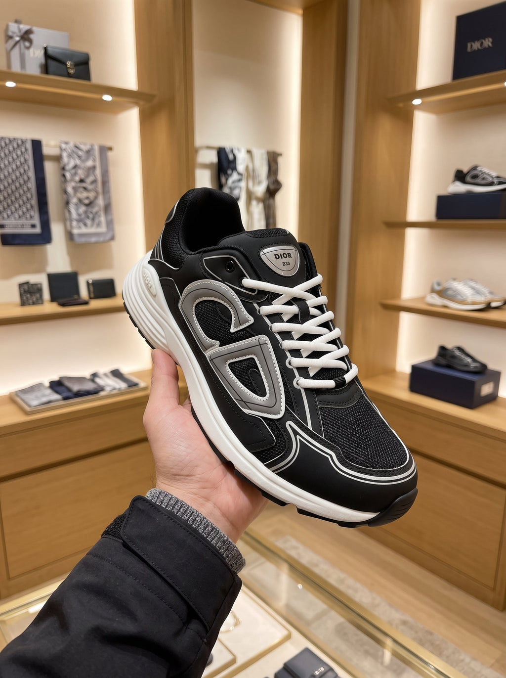 Dior B30 Black & Grey Trainers – White Laces