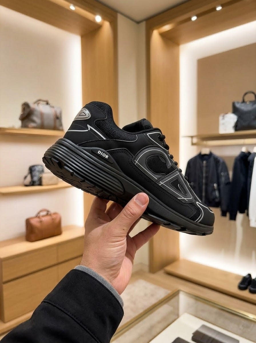 Dior B30 Black & Grey Trainers – Outlined CD Motif