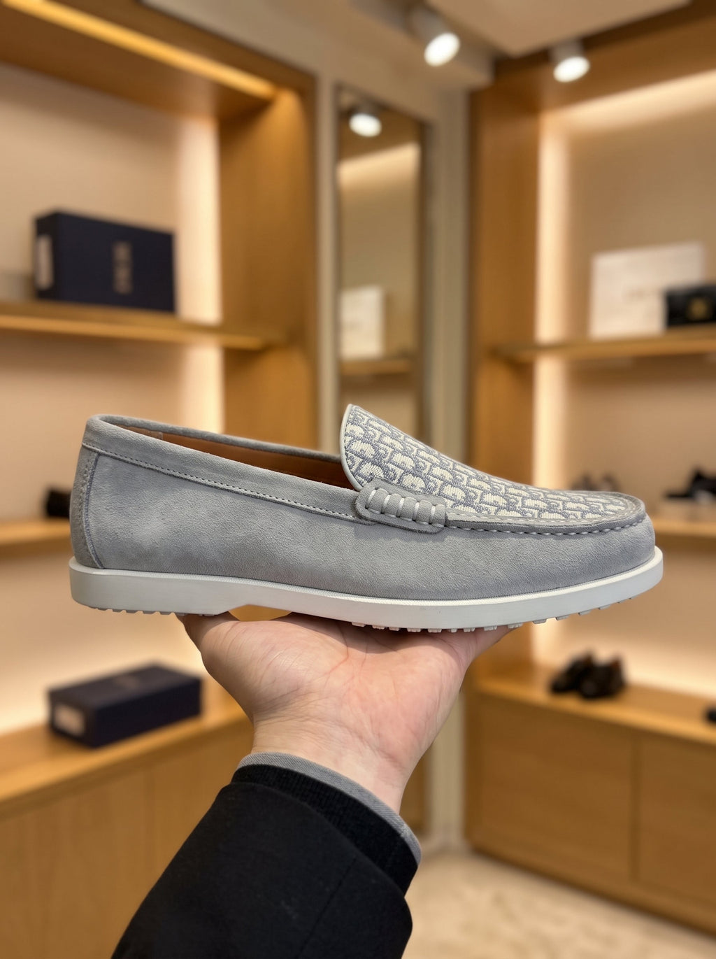 Dior Granville Grey Suede & Oblique Jacquard Loafers