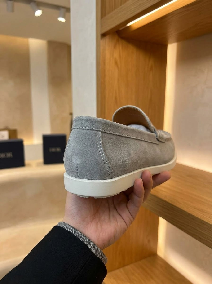 Dior Granville Grey Suede & Oblique Jacquard Loafers