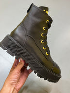 Chanel Black Calfskin CC Cap-Toe Platform Boots