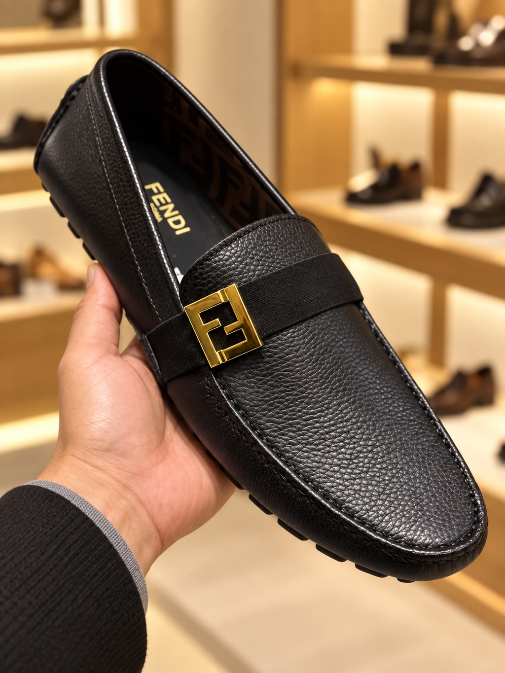 Fendi FF Buckle Black Driving Loafers
