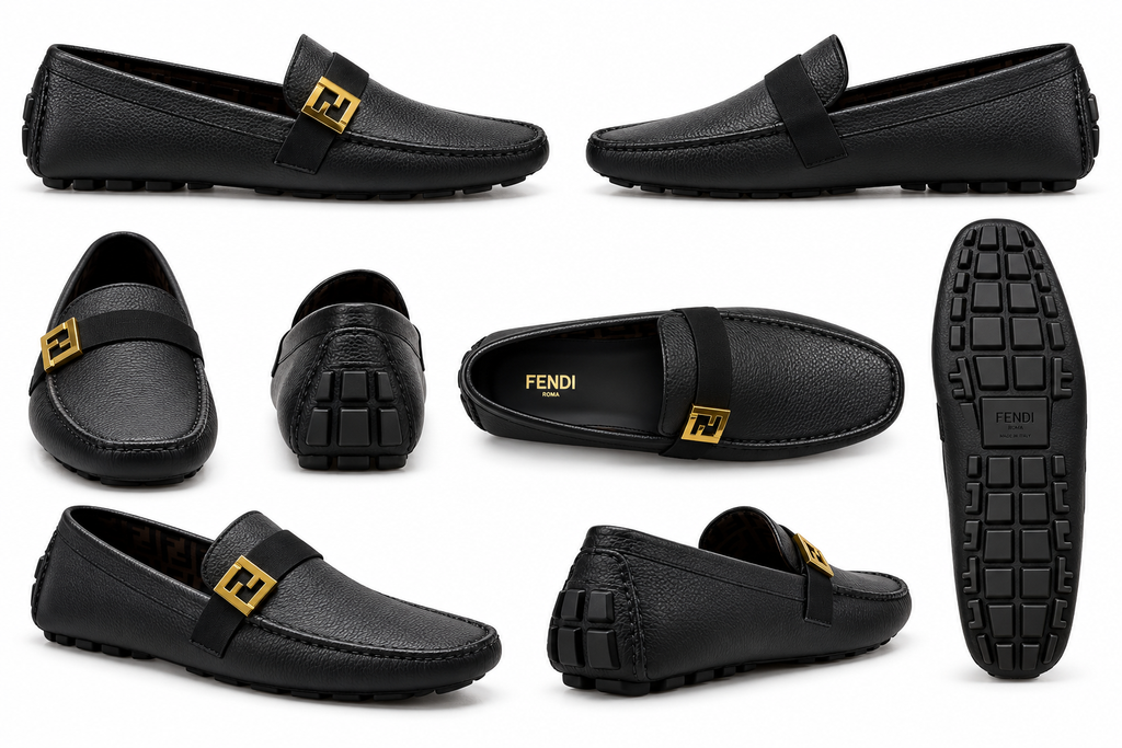 Fendi FF Buckle Black Driving Loafers