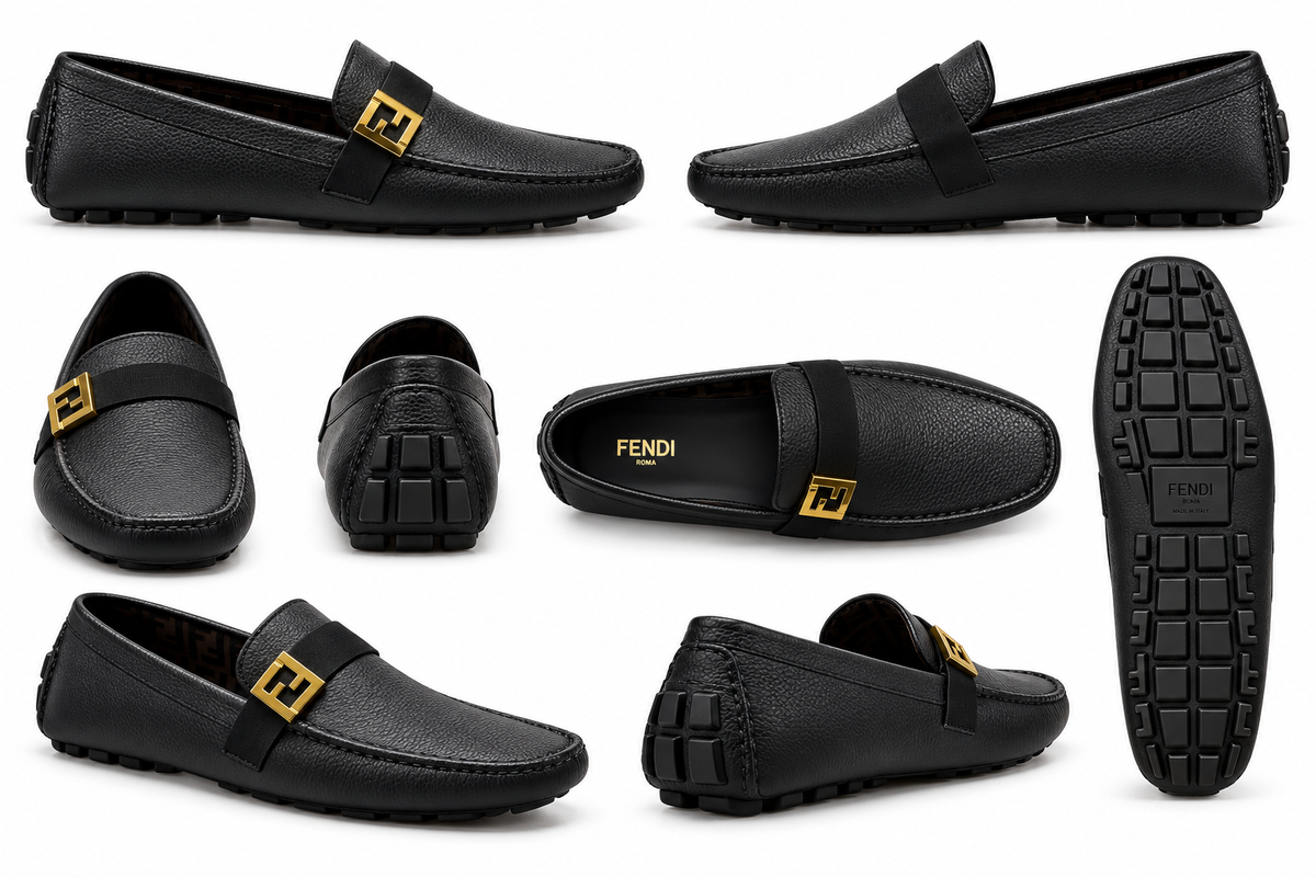 Fendi FF Buckle Black Driving Loafers