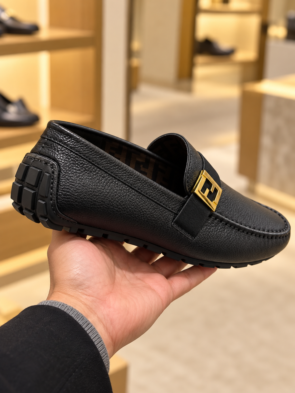 Fendi FF Buckle Black Driving Loafers