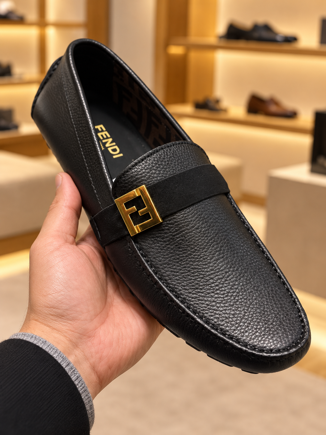 Fendi FF Buckle Black Driving Loafers