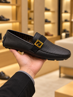 Fendi FF Squared Drivers Black Leather Loafers
