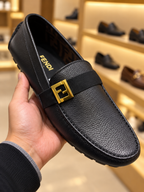 Fendi FF Squared Drivers Black Leather Loafers