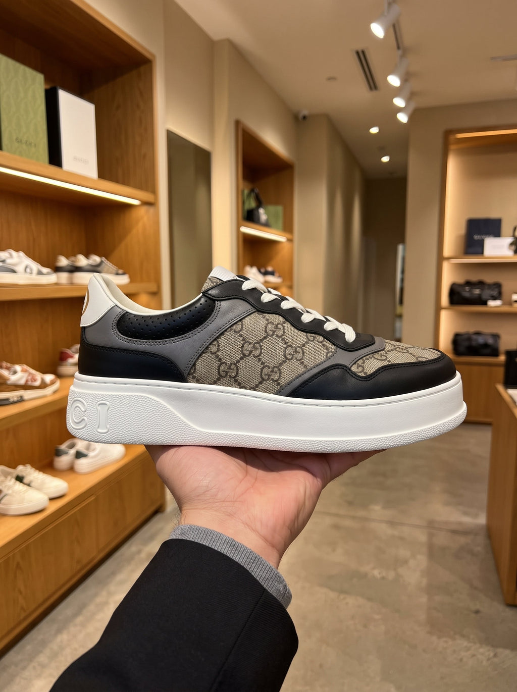 Gucci GG Chunky Beige & Black Trainers