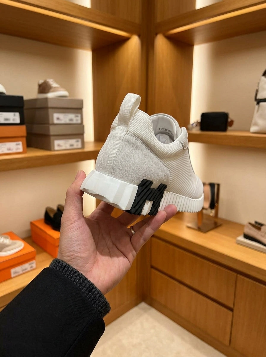 Hermès Bouncing Gris Nuage Mesh & Suede Trainers